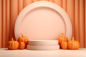 Round Plaster Podium 3D Halloween Presentation Decor for Holiday Marketing Orange Pastel Background