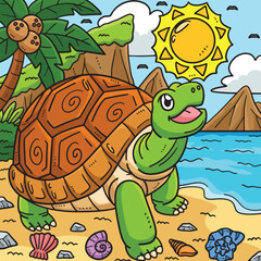 Summer Tortoise Playing Colored Cartoon 