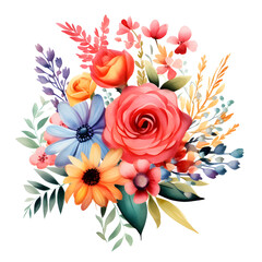 Fototapeta na wymiar Watercolor flower bouquet Pattern of decorative elements