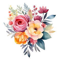 Watercolor flower bouquet Pattern of decorative elements