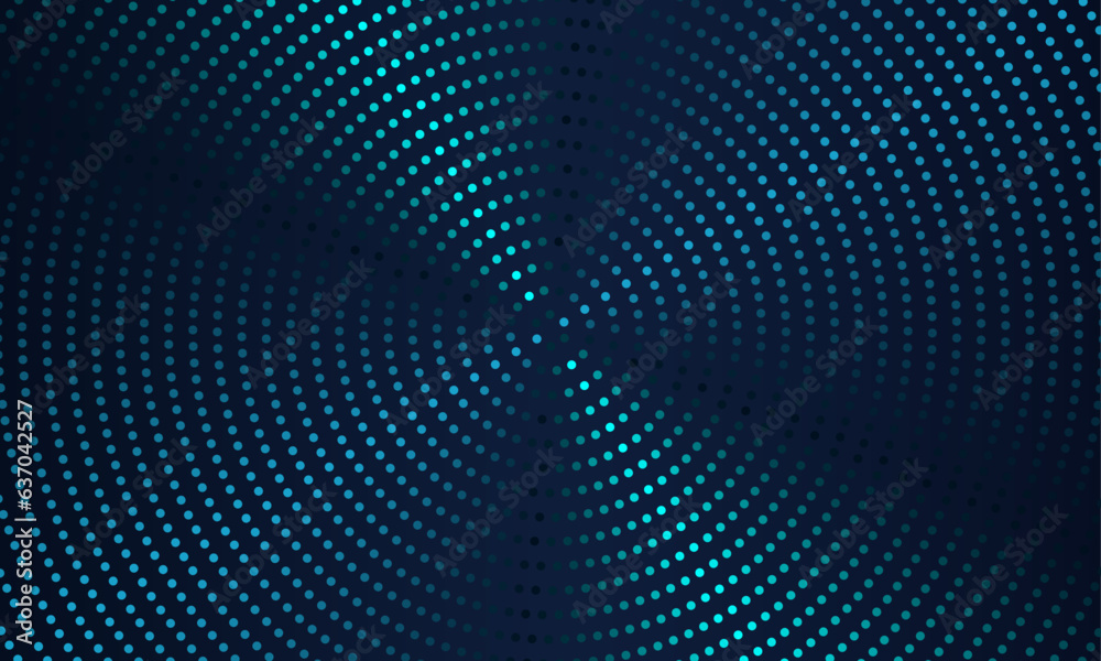 Poster Flowing dot particles wave curve pattern blue and green gradient light isolated on black background in concept of AI technology, science, music. Vector illustration 