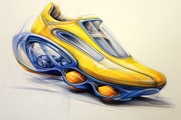 Sketch prototype shoes, pencil drawing ,dynamic style, Futuristic sneakers