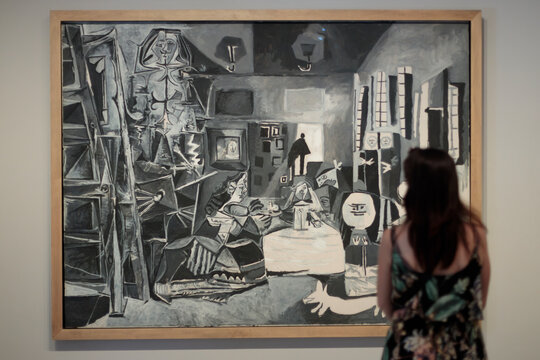 Barcelona, Spain - 09 August 2023: Admiring 'Las Meninas' by Picasso at Picasso Museum