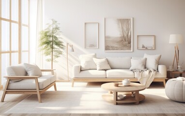 Modern white living room with sofa and furniture