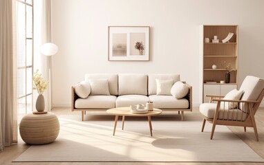 Modern white living room with sofa and furniture