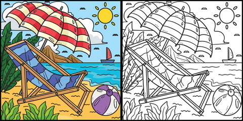 Summer Sun Lounger and Sunshade Illustration