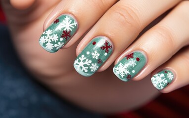 Fototapeta na wymiar Christmas nail art manicure on female fingers