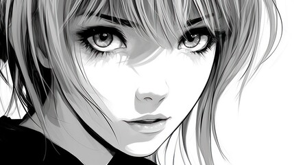 Obraz premium Girls in anime style in black and white colors on a white background