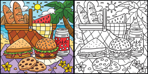Summer Picnic Food by the Shore Illustration