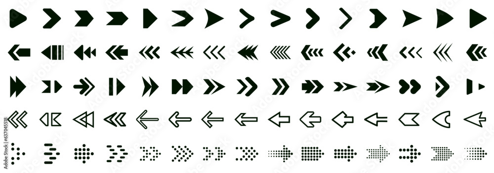 Aufkleber Set arrow icons, collection different arrows sign, set different cursor arrow direction symbols in flat style, black arrows icons – stock vector