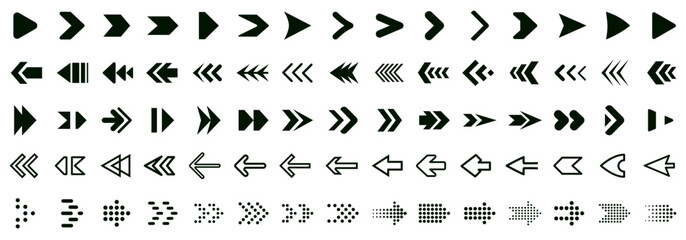 Set arrow icons, collection different arrows sign, set different cursor arrow direction symbols in flat style, black arrows icons &ndash; stock vector
