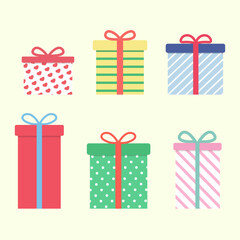 Gift box mix design. Set of gift boxes. Gift boxes collection in different colors.