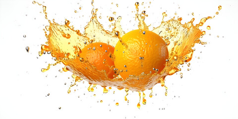 orange juice splash with two oranges in center