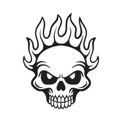 Skull with fire hand drawn illustrations for the design of clothes, stickers, tattoo etc