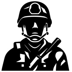 A troop of soldier silhouette vector, a simply designed military man in black and white