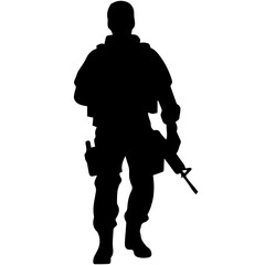 A troop of soldier silhouette vector, a simply designed military man in black and white