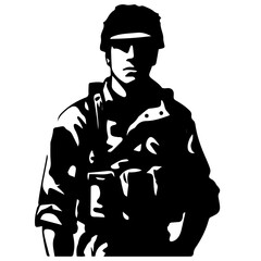 A troop of soldier silhouette vector, a simply designed military man in black and white