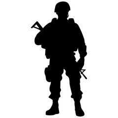 Obraz premium A troop of soldier silhouette vector, a simply designed military man in black and white