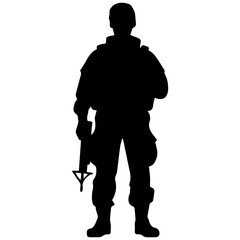 A troop of soldier silhouette vector, a simply designed military man in black and white