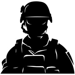 A troop of soldier silhouette vector, a simply designed military man in black and white