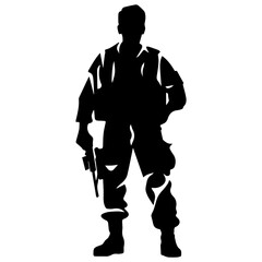 Fototapeta na wymiar A troop of soldier silhouette vector, a simply designed military man in black and white