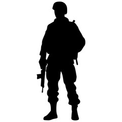A troop of soldier silhouette vector, a simply designed military man in black and white