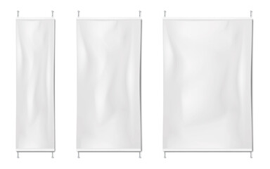 Pinned blank white wall banner set. Realistic vector mock-up. Empty vinyl poster mockup. Template for design - 637046999