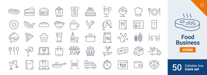 Food icons Pixel perfect. Water, cake, coffee, ....