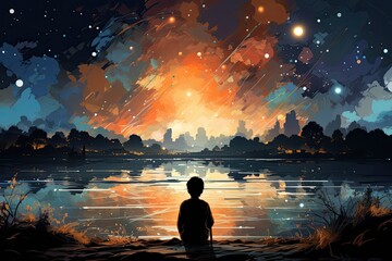 Surreal image of Boy with ADHD with ADD mind 