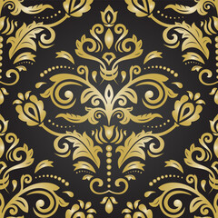 Classic seamless vector pattern. Damask orient ornament. Classic vintage black and golden background. Orient pattern for fabric, wallpapers and packaging