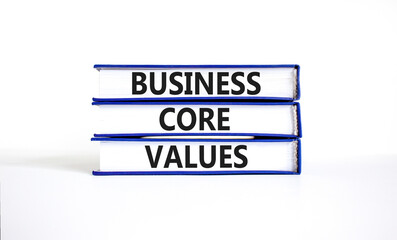 Business core values symbol. Concept words Business core values on beautiful book. Beautiful white table white background. Business motivational business core values concept. Copy space.