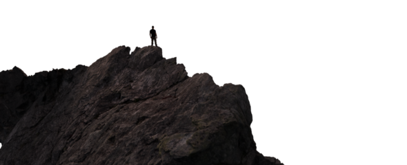 Adventure Hiker Standing on top of Rocky Mountain Cliff. Adventurous Composite. PNG Cutout