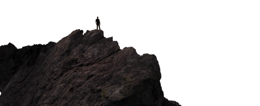 Adventure Hiker Standing on top of Rocky Mountain Cliff. Adventurous Composite. PNG Cutout