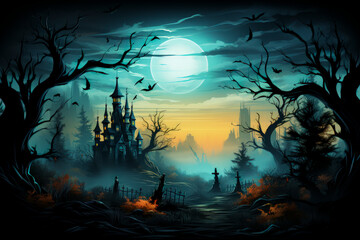 Halloween Scene for Cards, Backgrounds or Advertising