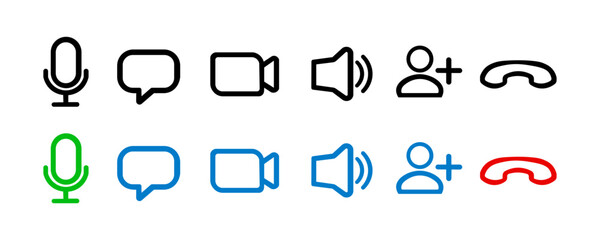 Naklejka na ściany i meble Set of icons for video conferencing, messengers on a white background. Vector illustration eps10