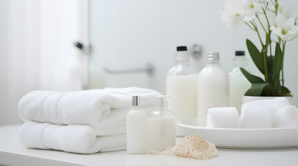 Obraz na płótnie Canvas Toiletries soap towel creams and lotions
