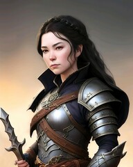 Female warrior wearing army armor