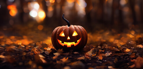 Helloween, Pumpkin, Glowing, Party, invitation card, background with copy space, Website
