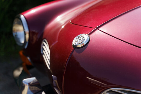 Vintage VW Volkswagen Karmann Ghia Classic Cars in red color.
