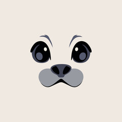 Cute simple white seal face on a monotone background. Vector illustration, can be used for postcards, clothes, poster, sticker, wallpaper or decoration in design