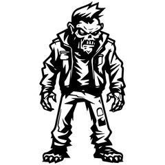 Zombie black silhouette isolated on white