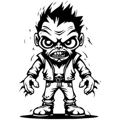 Zombie black silhouette isolated on white