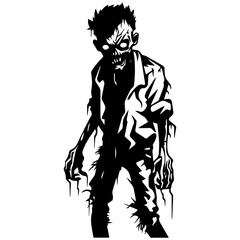 Zombie black silhouette isolated on white