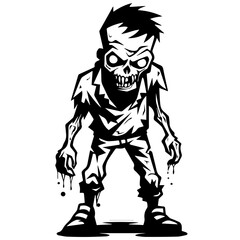 Zombie black silhouette isolated on white