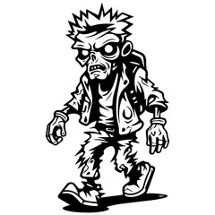 Zombie black silhouette isolated on white