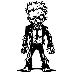 Zombie black silhouette isolated on white