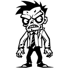 Zombie black silhouette isolated on white