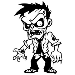 Zombie black silhouette isolated on white