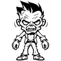 Zombie black silhouette isolated on white