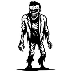 Zombie black silhouette isolated on white